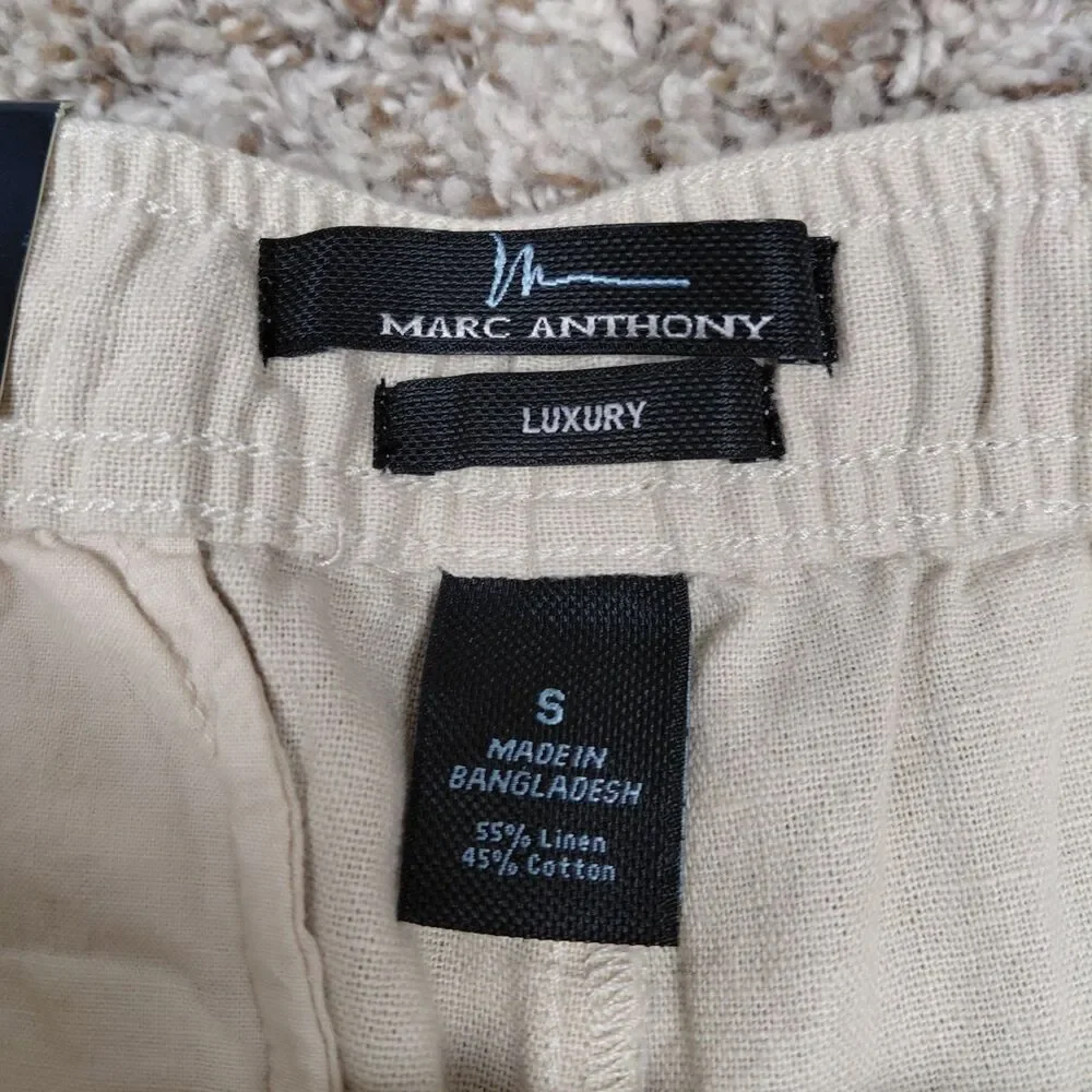 NEW Marc Anthony Linen Blend Pants Mens Small Beige Slim Fit Elastic Back